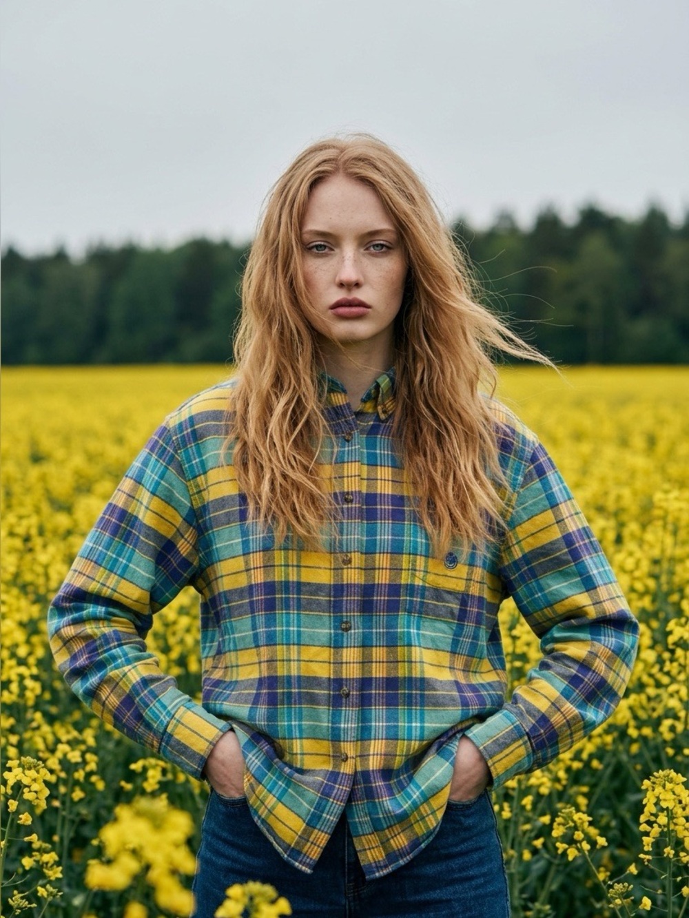 Bright Vintage Plaid Button-Up Shirt - M